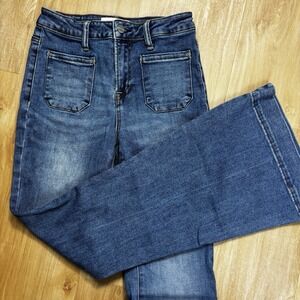 Risen Jeans High Rise Wide Leg Flare Size 3/26 Patch Pockets